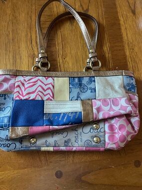 Coach Patchwork Shoulder Bag in Pink, Blue and Gold Metallic